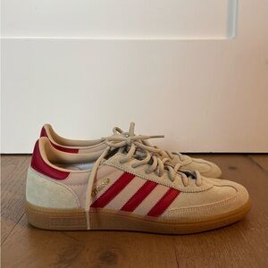 Adidas Spezial Tan and Red Sneakers